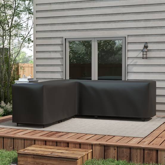 Housse de protection pour mobilier de jardin, en forme de L, imperméable, anti-UV, pour canapé d'angle, 250 x 250 x 79 cm, noire - Image 4