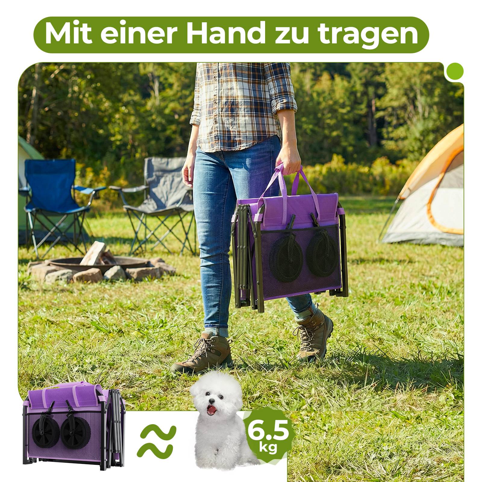 ComfortXL - Chariot pliable pour chien tissu et métal jardin camping transport 74 x 46 x 66,5 cm violet - ComfortXL Outdoor Living - Image 5