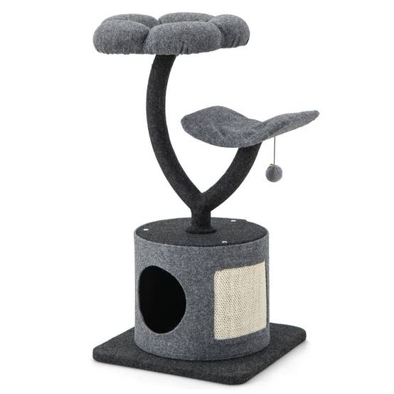 Arbre à chat 88cm avec perchoir et balle suspendue tour à chat avec poteaux de soutien en métal et housse de condo amovible gris - Image 1