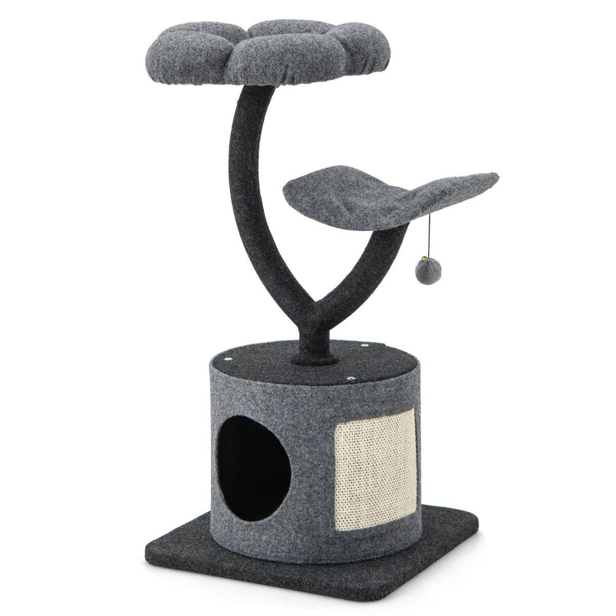 Arbre à chat 88cm avec perchoir et balle suspendue tour à chat avec poteaux de soutien en métal et housse de condo amovible gris - Image 1