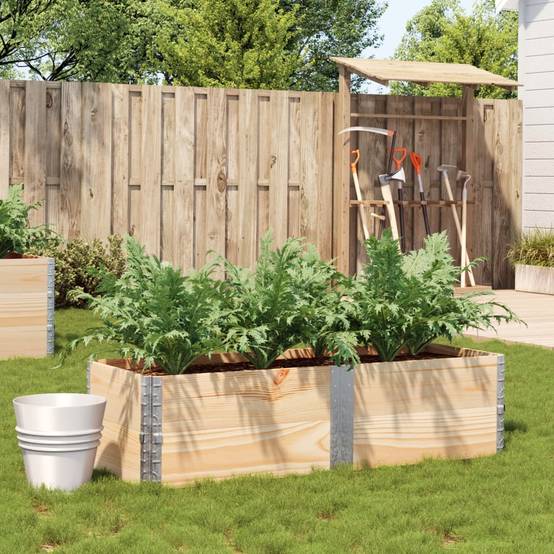 Carré Potager Bois de Pin Massif Jardin Balcon Modulable et Empilable 150x50x41 cm Bois Naturel - ComfortXL Outdoor Living - Image 1