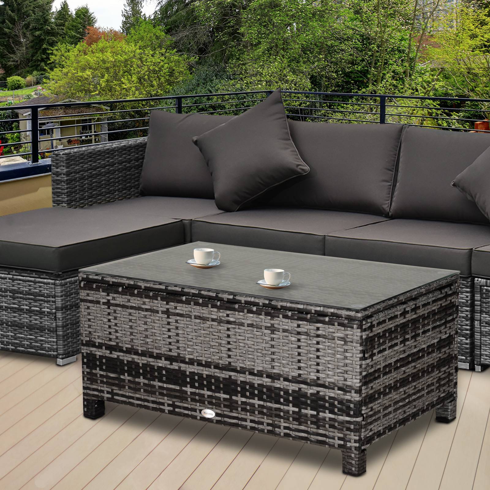 Sans Marque - Table Basse de Jardin Plateau Verre trempé 5 mm rotin tressé 85 x 50 x 39cm Max. 70 kg gris - Image 3