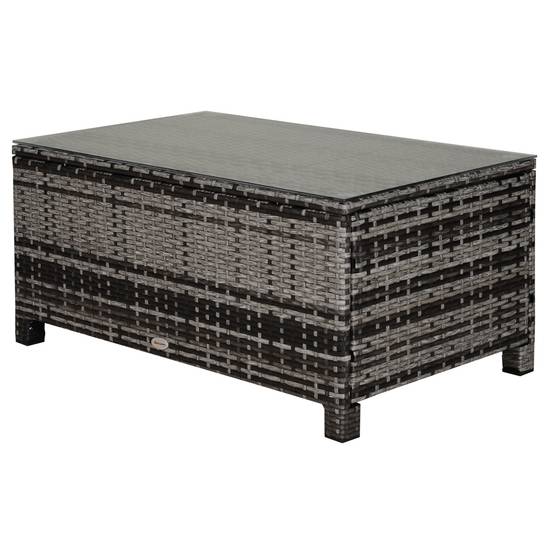 Sans Marque - Table Basse de Jardin Plateau Verre trempé 5 mm rotin tressé 85 x 50 x 39cm Max. 70 kg gris - Image 2