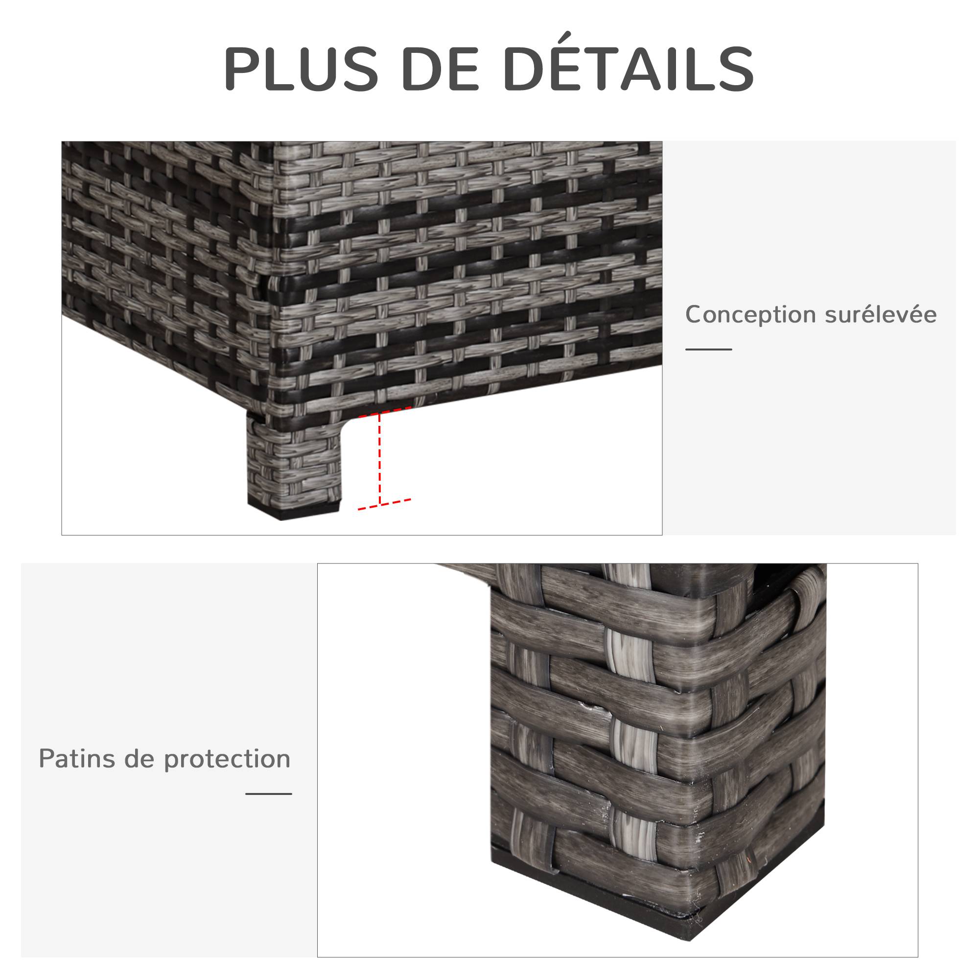 Sans Marque - Table Basse de Jardin Plateau Verre trempé 5 mm rotin tressé 85 x 50 x 39cm Max. 70 kg gris - Image 6