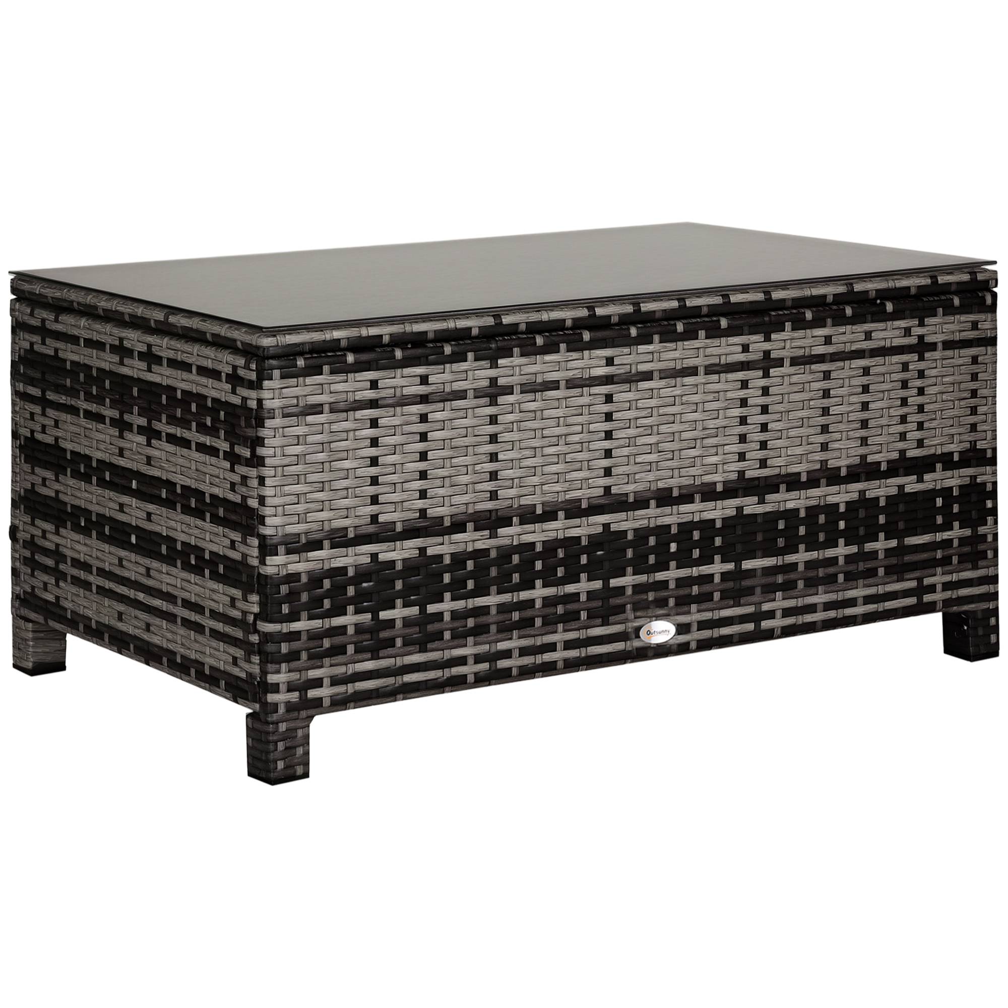 Sans Marque - Table Basse de Jardin Plateau Verre trempé 5 mm rotin tressé 85 x 50 x 39cm Max. 70 kg gris - Image 1