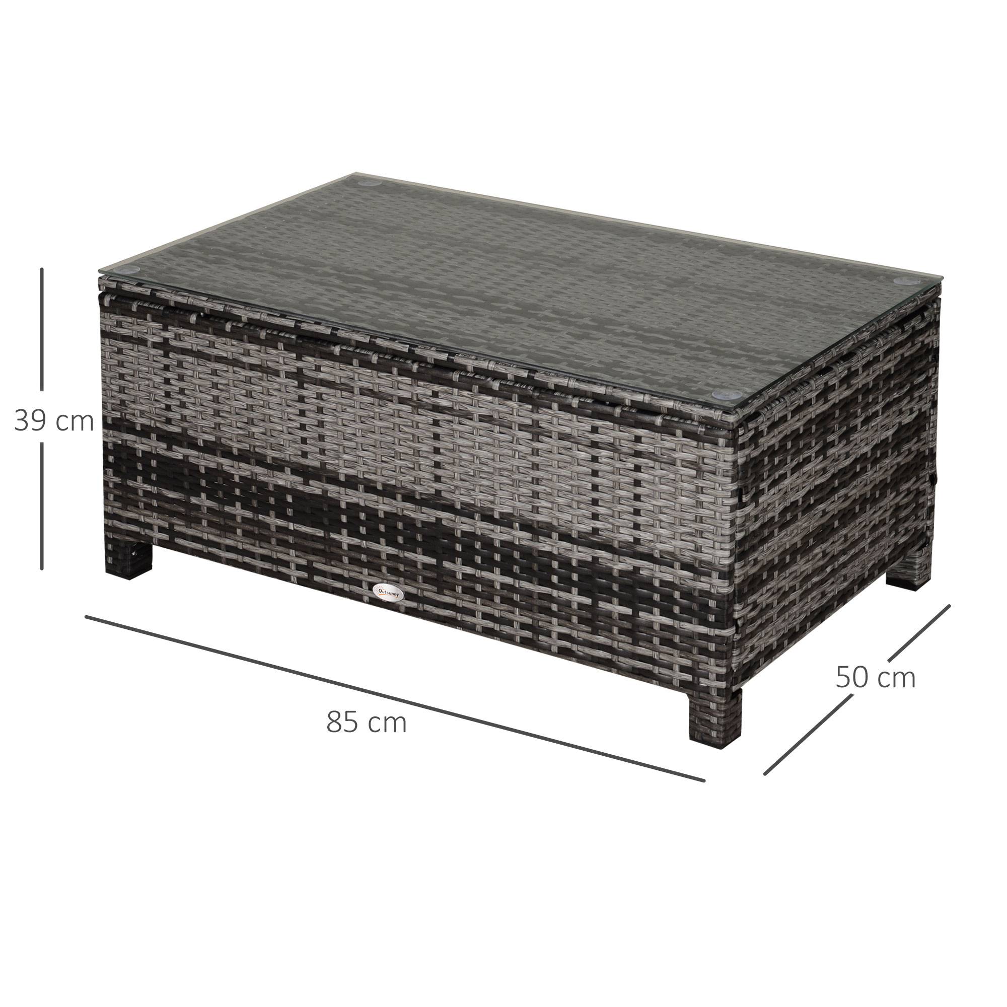 Sans Marque - Table Basse de Jardin Plateau Verre trempé 5 mm rotin tressé 85 x 50 x 39cm Max. 70 kg gris - Image 5