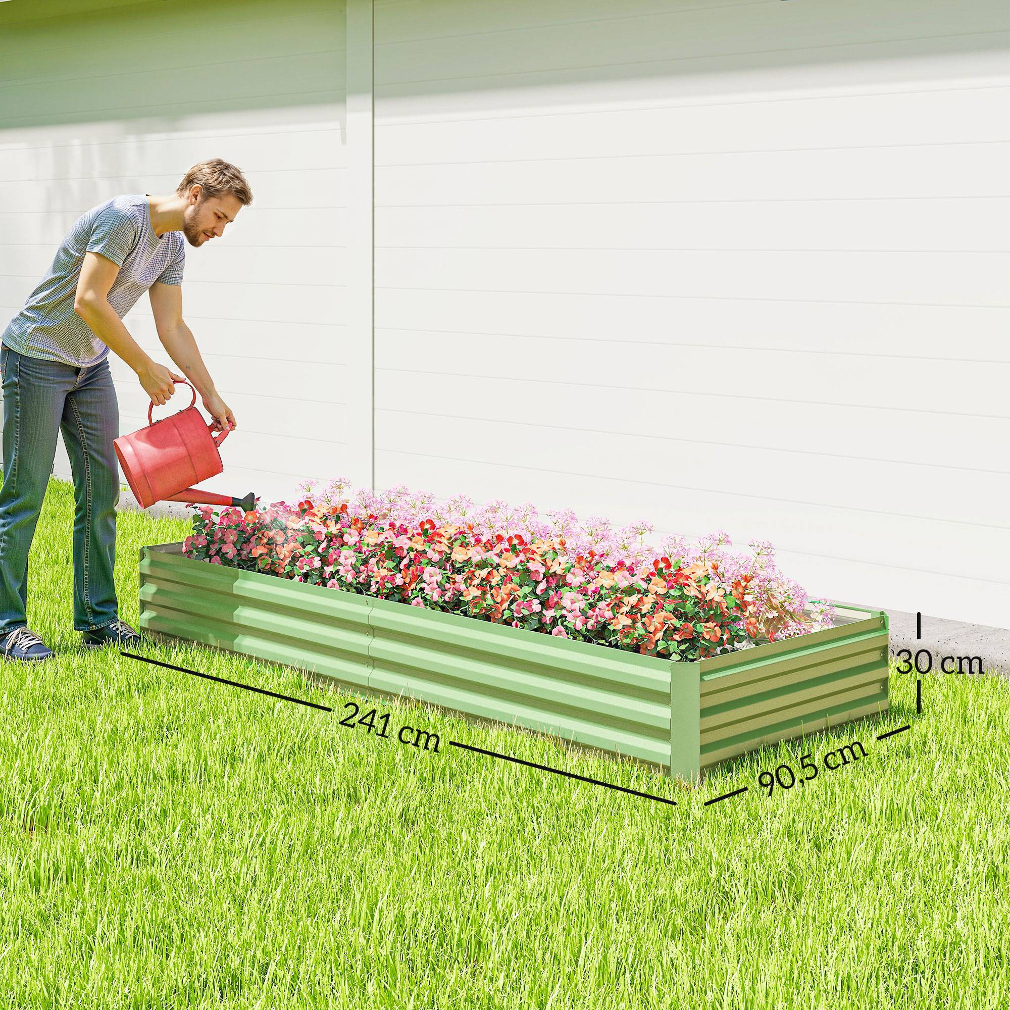 ComfortXL - Carré potager surélevé rectangulaire en acier galvanisé vert clair 241 x 90,5 x 30 cm pour légumes et fleurs - Image 3