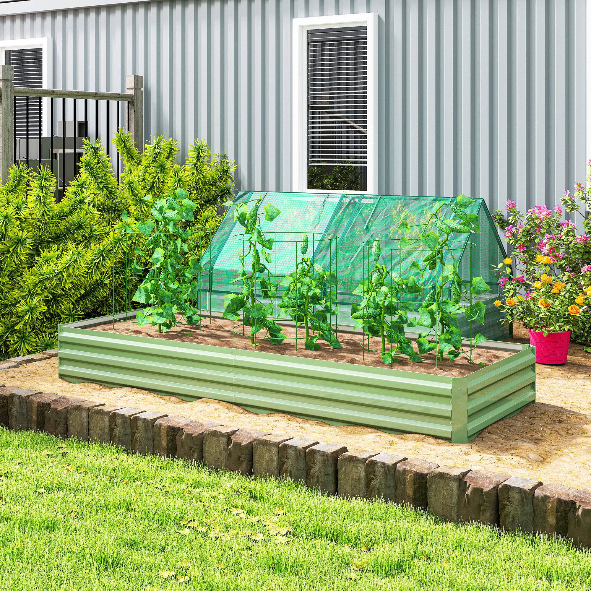 ComfortXL - Carré potager surélevé rectangulaire en acier galvanisé vert clair 241 x 90,5 x 30 cm pour légumes et fleurs - Image 1