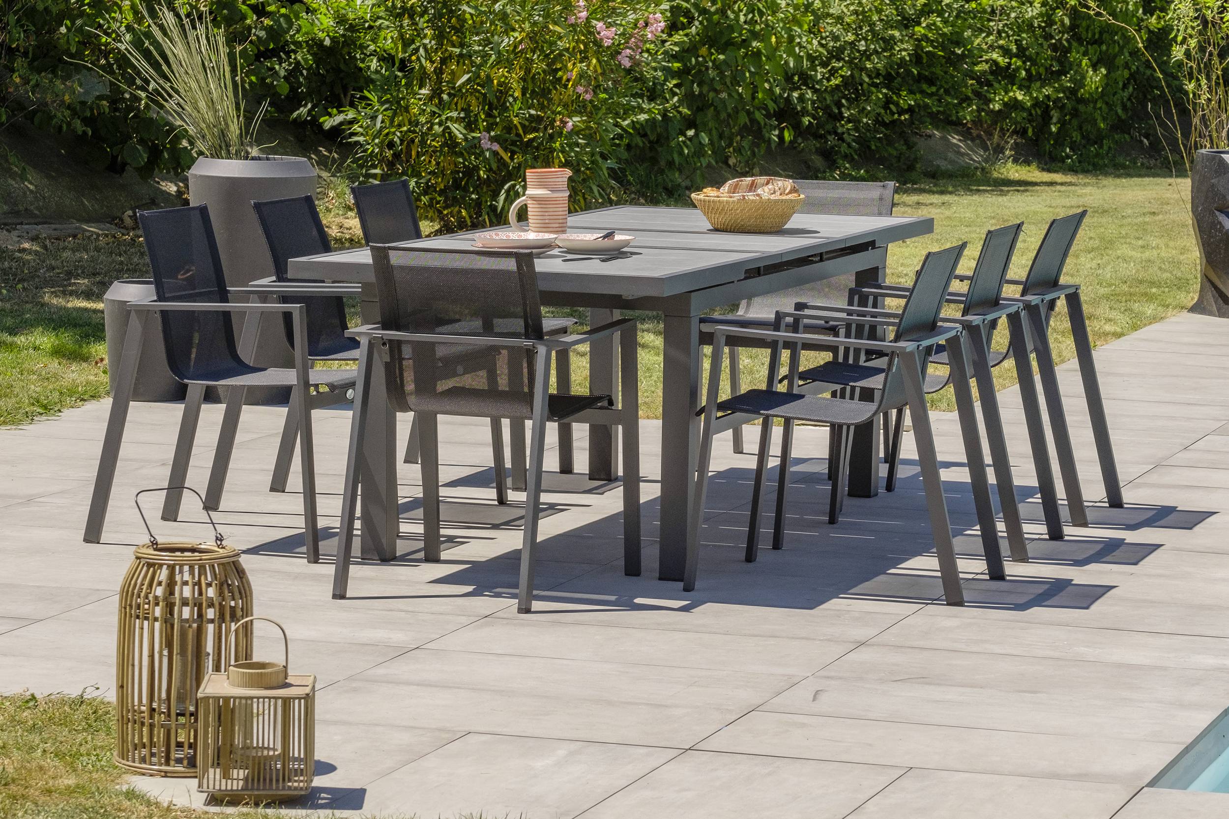 Dcb Garden - Ensemble repas de jardin 8 places en aluminium - Gris anthracite - VENISE - Image 1
