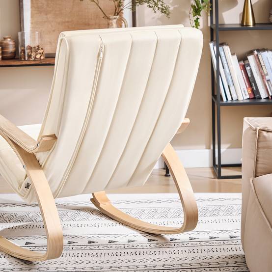 SoBuy Fauteuil à Bascule Relax avec Repose-Pieds et Appui-Tête Réglables, Chaise Berçante Confortable, Couleur Beige, Modèle FST16-W - Image 9
