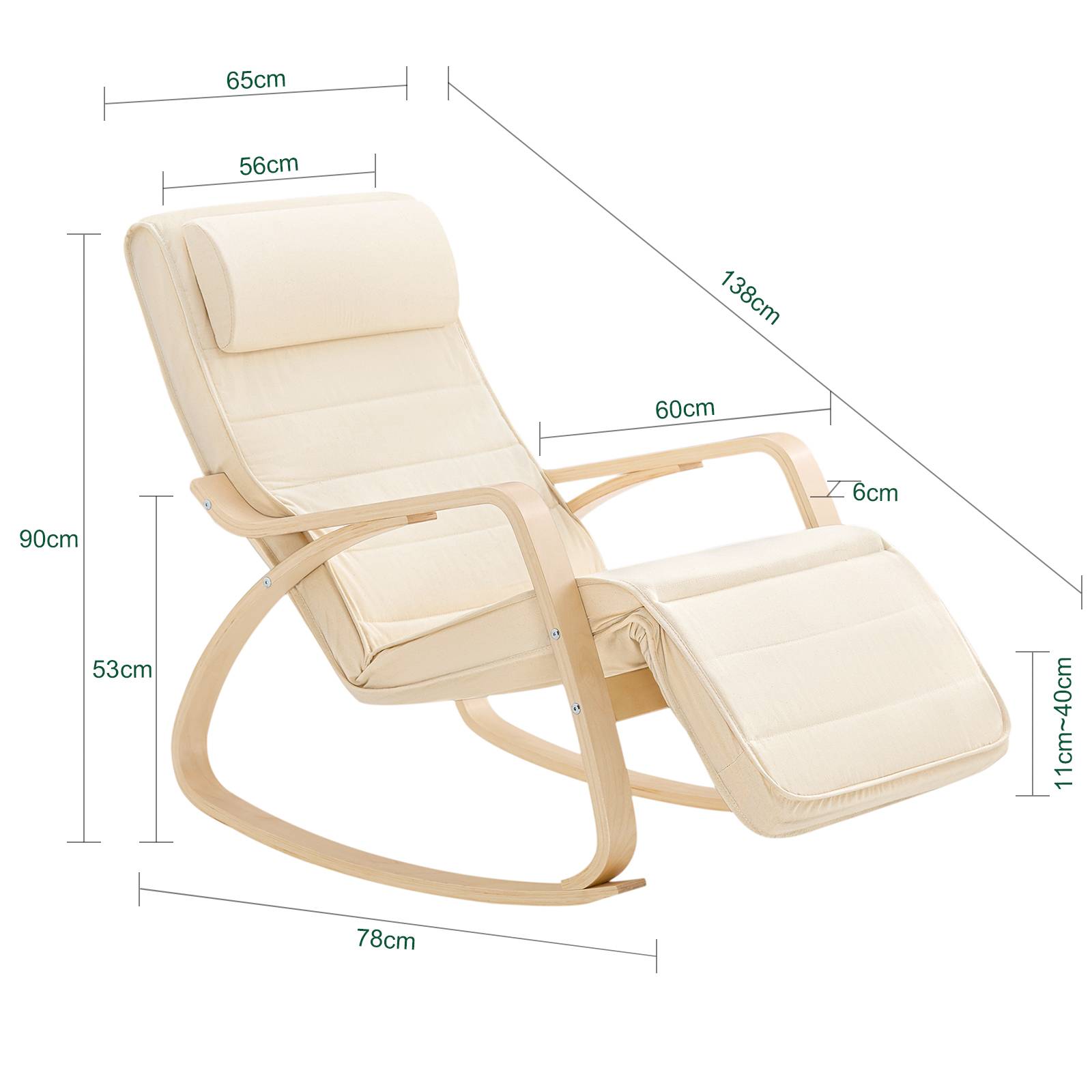 SoBuy Fauteuil à Bascule Relax avec Repose-Pieds et Appui-Tête Réglables, Chaise Berçante Confortable, Couleur Beige, Modèle FST16-W - Image 3