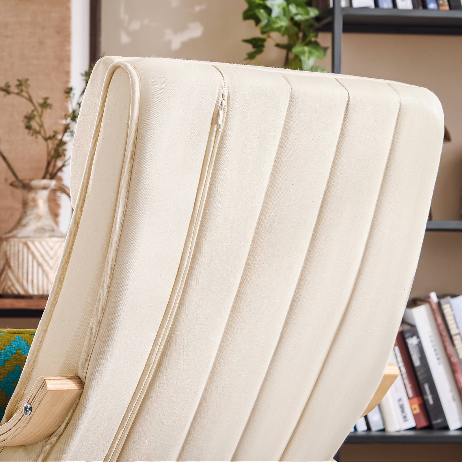 SoBuy Fauteuil à Bascule Relax avec Repose-Pieds et Appui-Tête Réglables, Chaise Berçante Confortable, Couleur Beige, Modèle FST16-W - Image 8