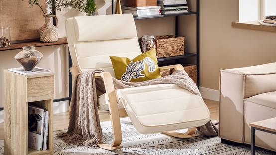 SoBuy Fauteuil à Bascule Relax avec Repose-Pieds et Appui-Tête Réglables, Chaise Berçante Confortable, Couleur Beige, Modèle FST16-W - Image 2