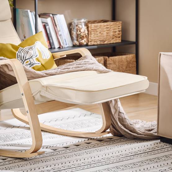 SoBuy Fauteuil à Bascule Relax avec Repose-Pieds et Appui-Tête Réglables, Chaise Berçante Confortable, Couleur Beige, Modèle FST16-W - Image 6