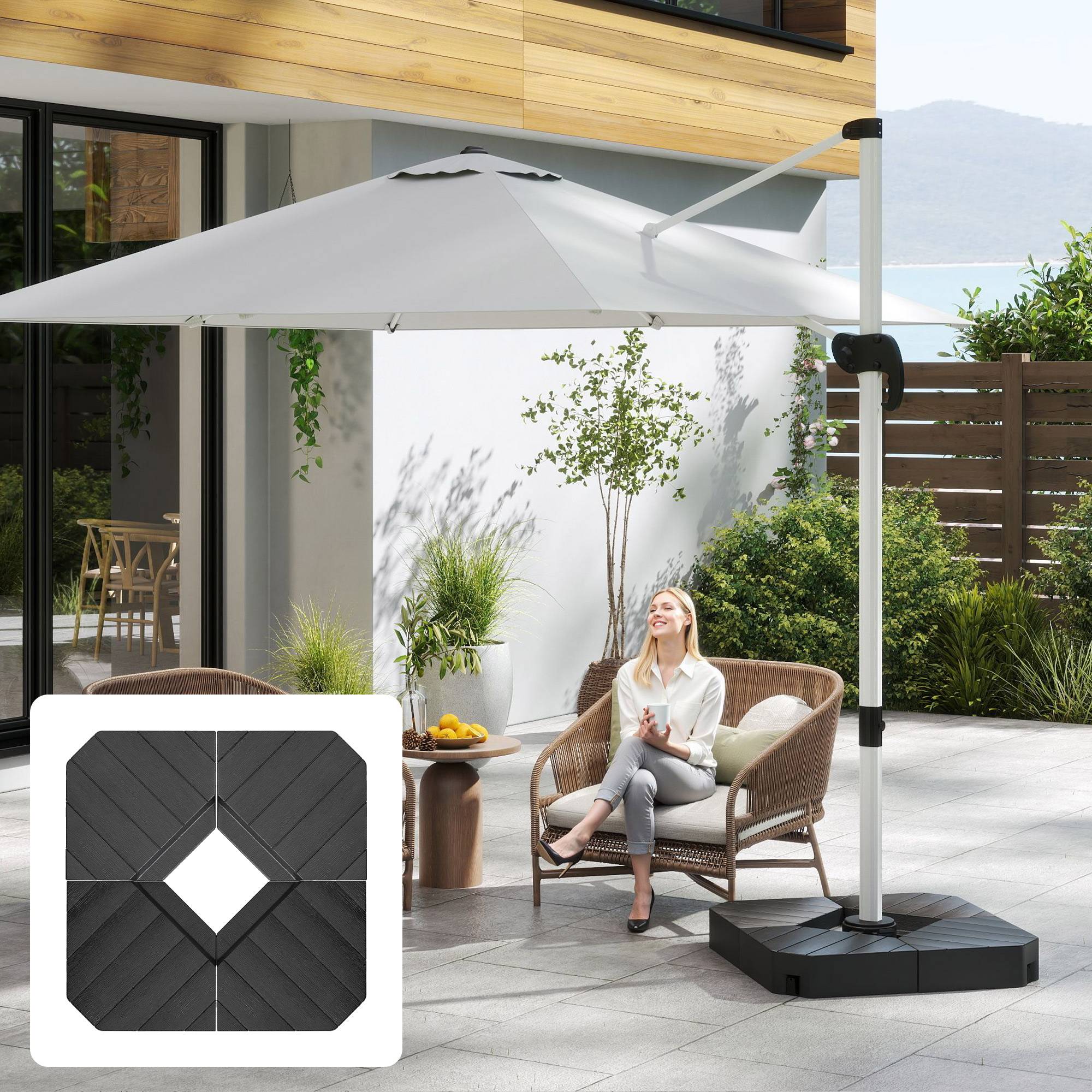 Ensemble de 4 dalles de base pour parasols, remplissables d'eau ou de sable jusqu'à 80 kg, noires - Image 4