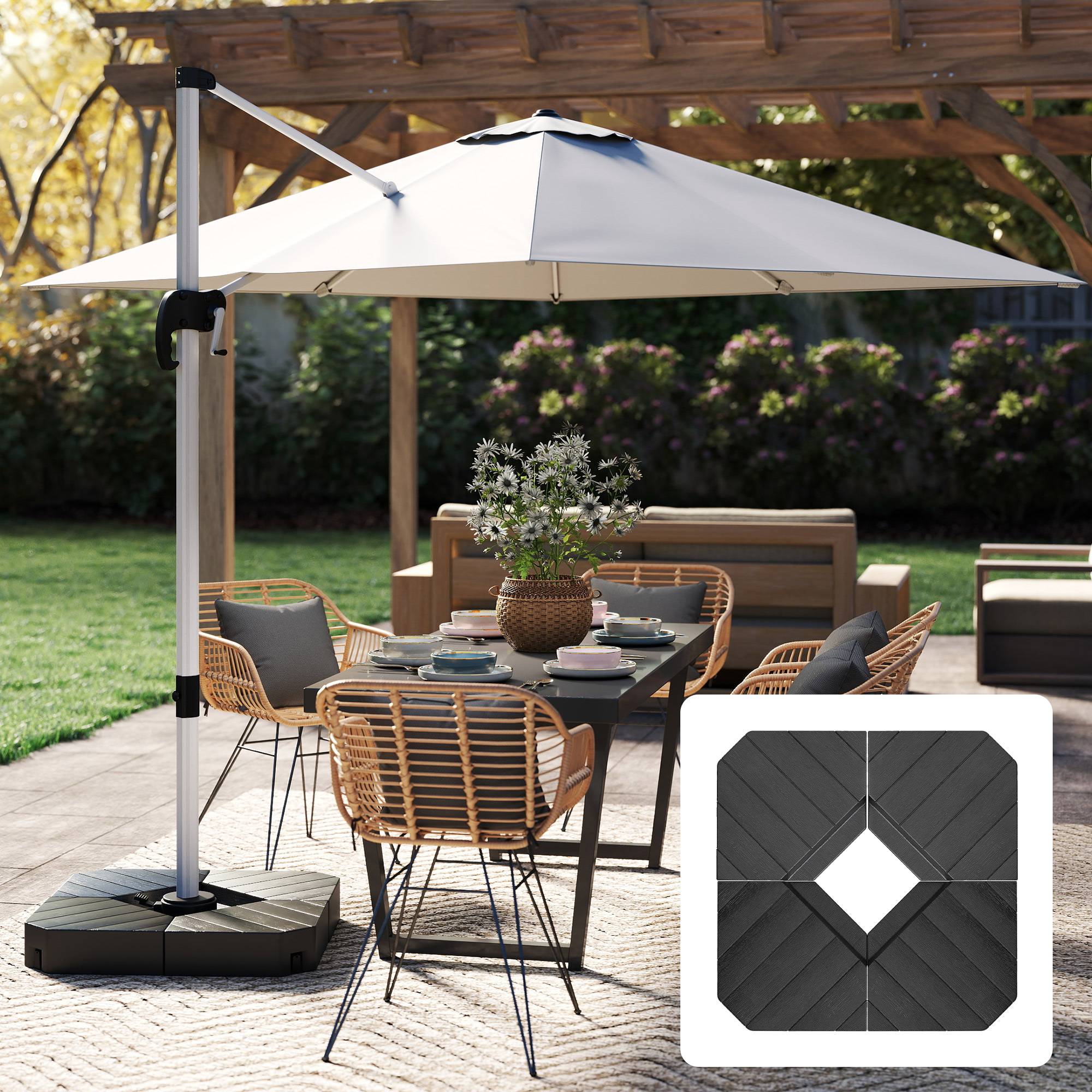 Ensemble de 4 dalles de base pour parasols, remplissables d'eau ou de sable jusqu'à 80 kg, noires - Image 3