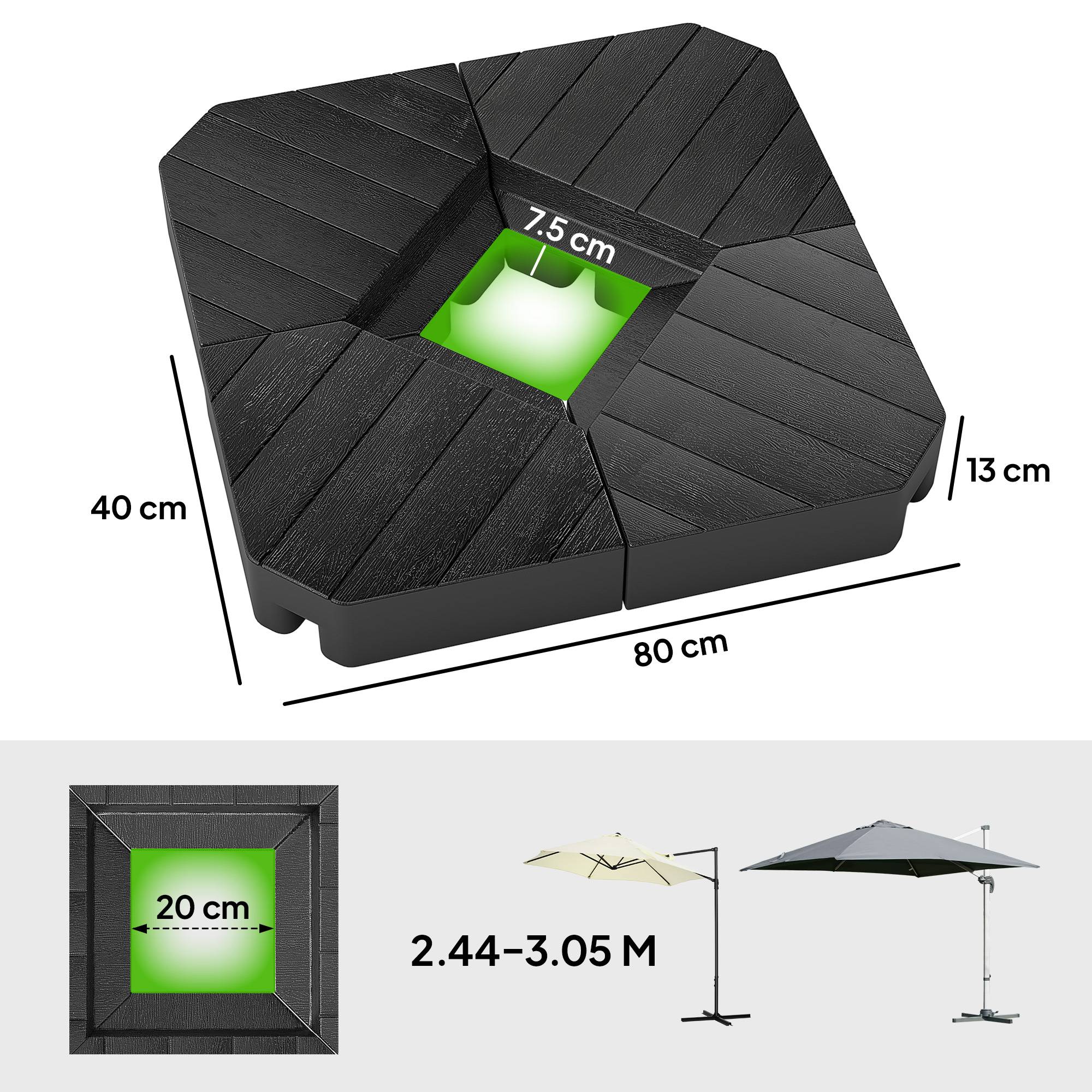 Ensemble de 4 dalles de base pour parasols, remplissables d'eau ou de sable jusqu'à 80 kg, noires - Image 5