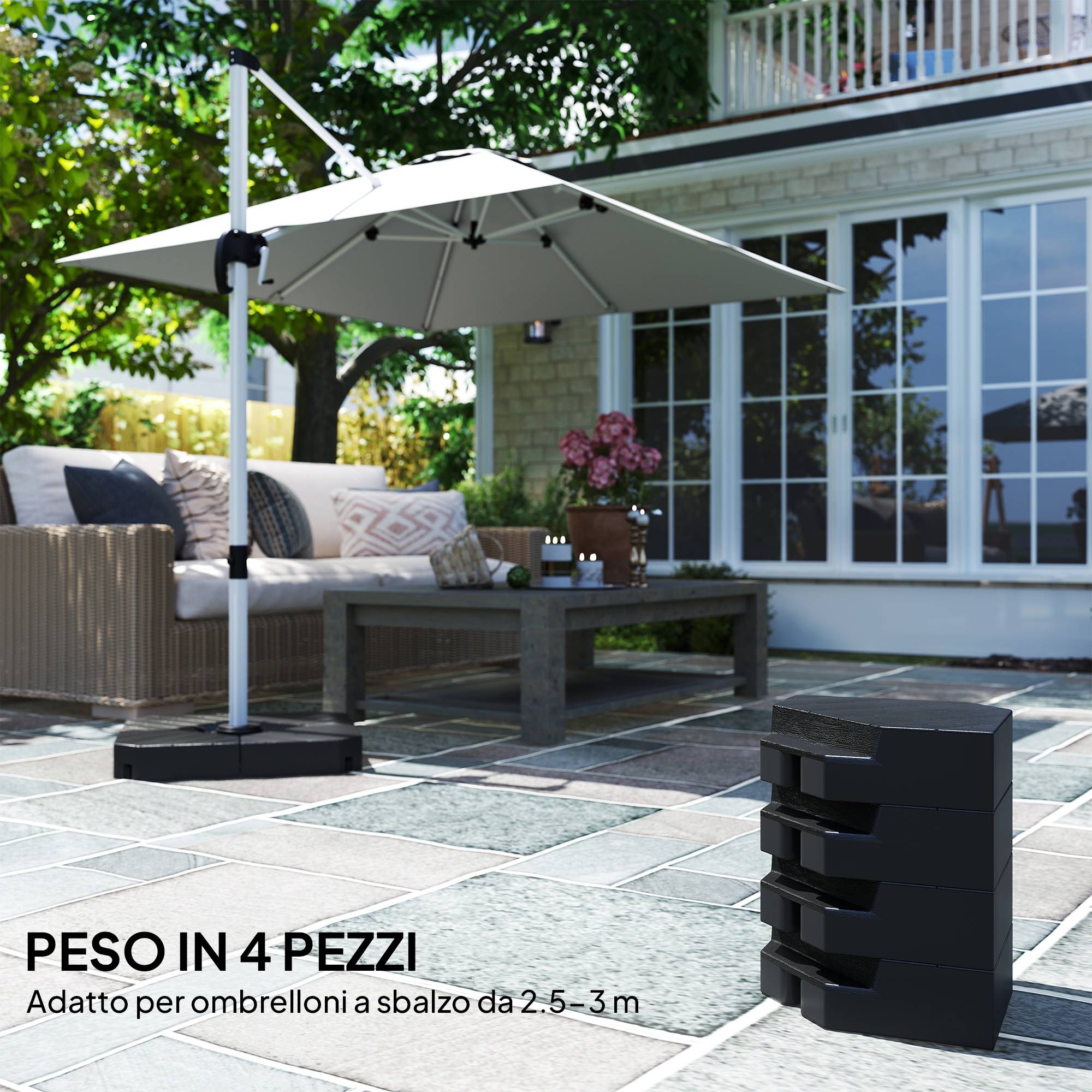 Ensemble de 4 dalles de base pour parasols, remplissables d'eau ou de sable jusqu'à 80 kg, noires - Image 6