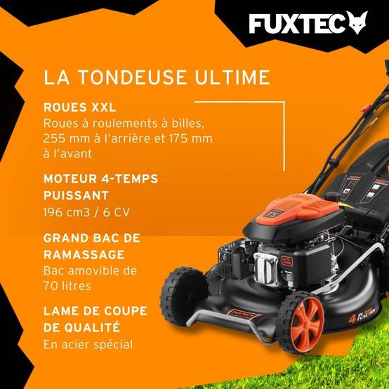 FUXTEC - Tondeuse thermique autotractée FUXTEC FX-RM5396ESPRO – 53 cm, 6 CV, 196 cm³, bac 70 L, démarrage électrique, vitesse réglable - FUXTEC - Image 5