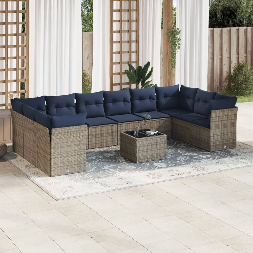 Vidaxl - Salon de jardin 11 pcs avec coussins gris résine tressée vidaXL 3218211 - Image 1