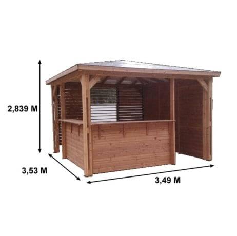 Pool house BLUETERM en bois massif traité très haute température - 1 paroi avec ventelles, 1 paroi avec mur plein et 2 parois avec comptoirs - Image 7