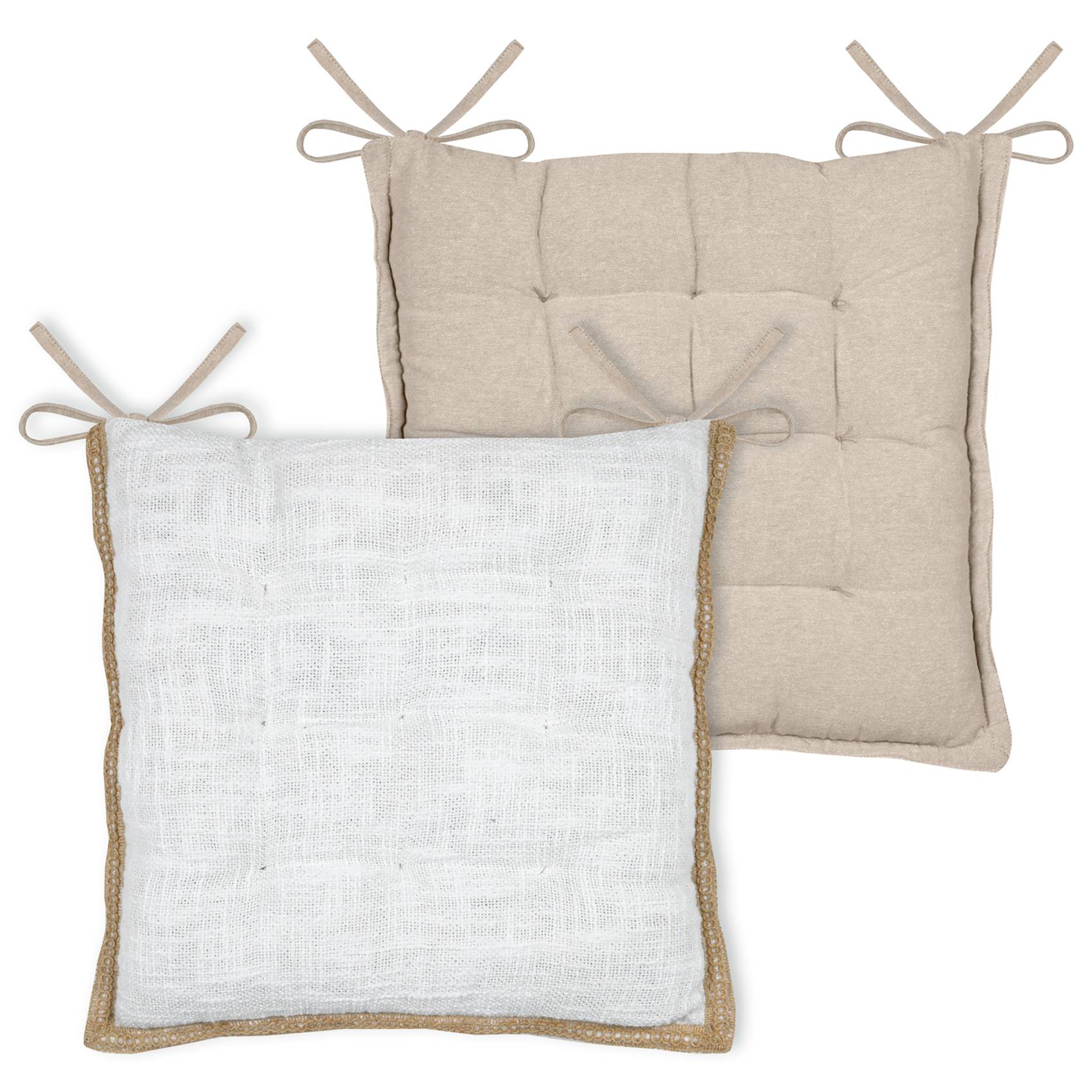 Lovely Casa - Galette de chaise matelassée poly-coton et jute - LOVELY CASA - Jute - Blanc - Image 2