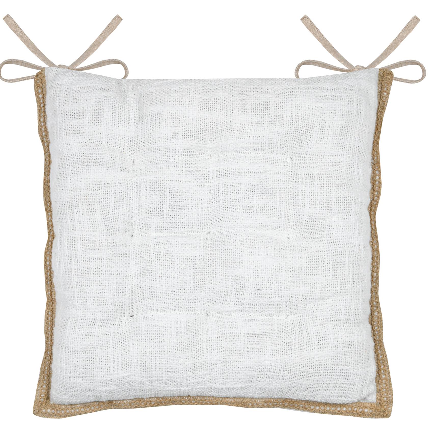 Lovely Casa - Galette de chaise matelassée poly-coton et jute - LOVELY CASA - Jute - Blanc - Image 1