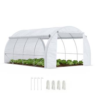Serre de jardin serre tunnel 12 m² avec porte, parois latérales enroulables 8 fenêtres acier PE 4 x 3 x 2 m blanc