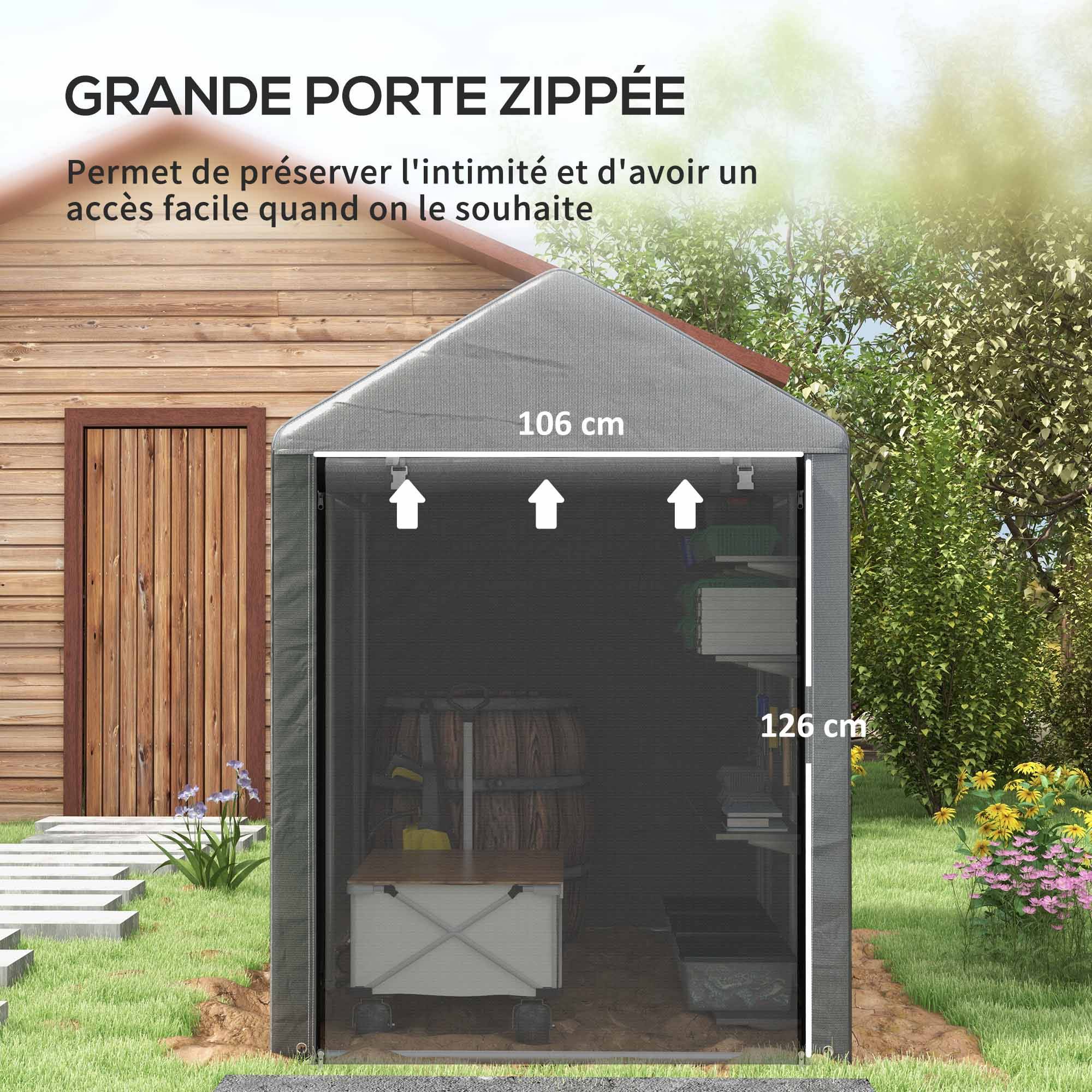 ComfortXL - Tente de stockage toile PE extérieur abri vélos outils porte zippée 120x179x165cm gris - ComfortXL Outdoor Living - Image 8