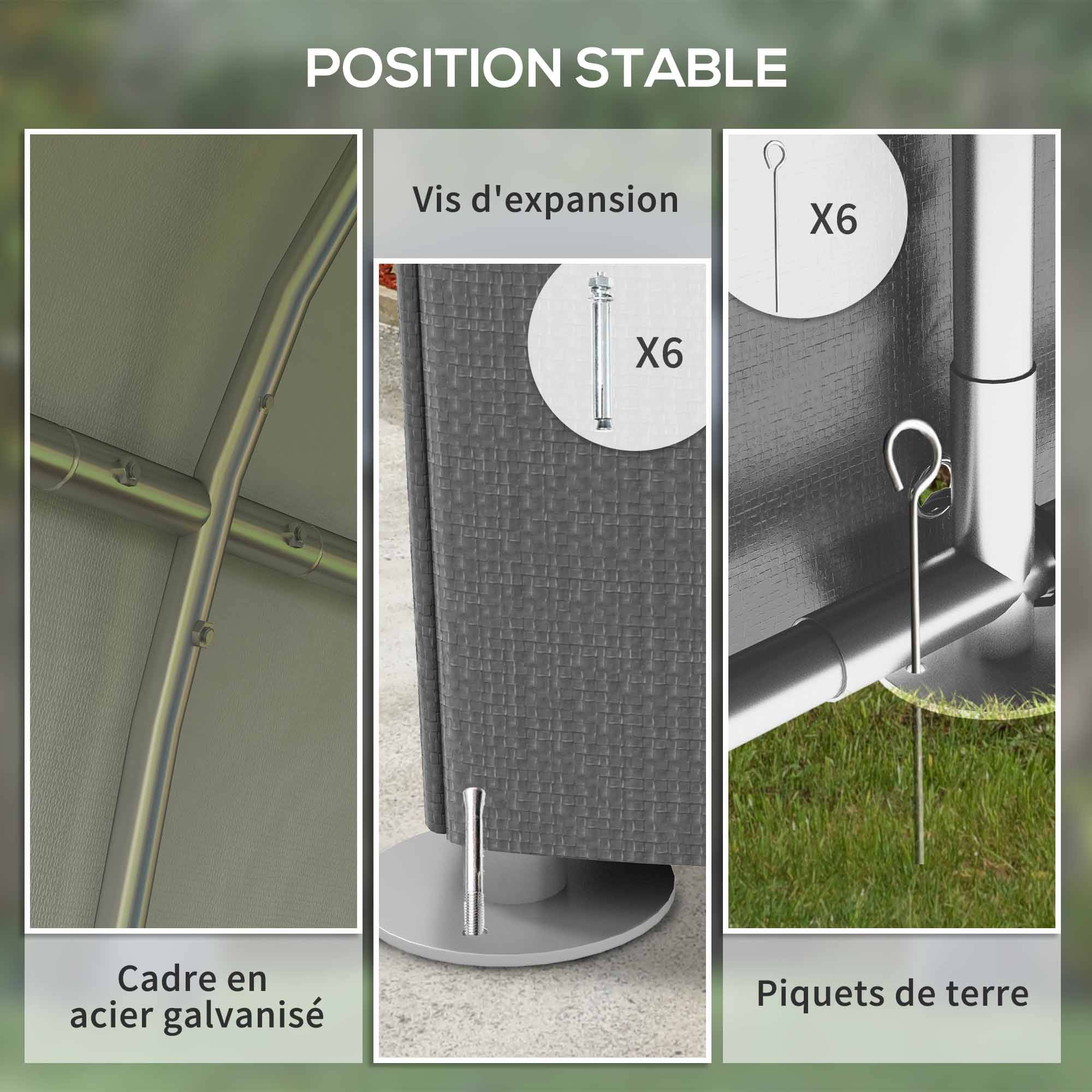 ComfortXL - Tente de stockage toile PE extérieur abri vélos outils porte zippée 120x179x165cm gris - ComfortXL Outdoor Living - Image 7
