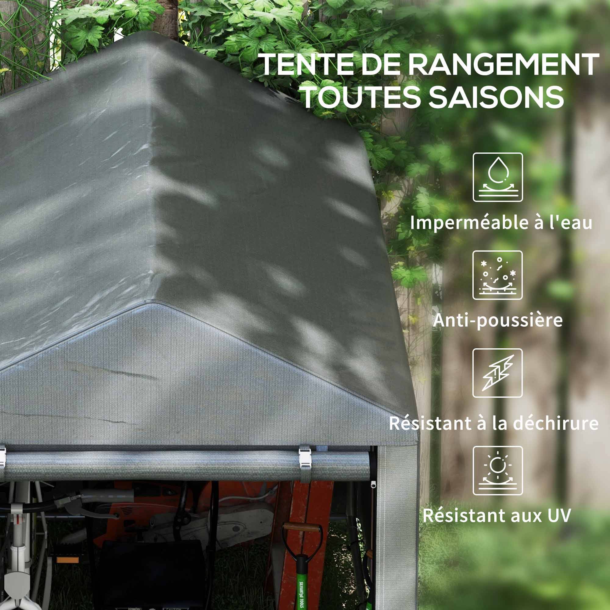 ComfortXL - Tente de stockage toile PE extérieur abri vélos outils porte zippée 120x179x165cm gris - ComfortXL Outdoor Living - Image 6