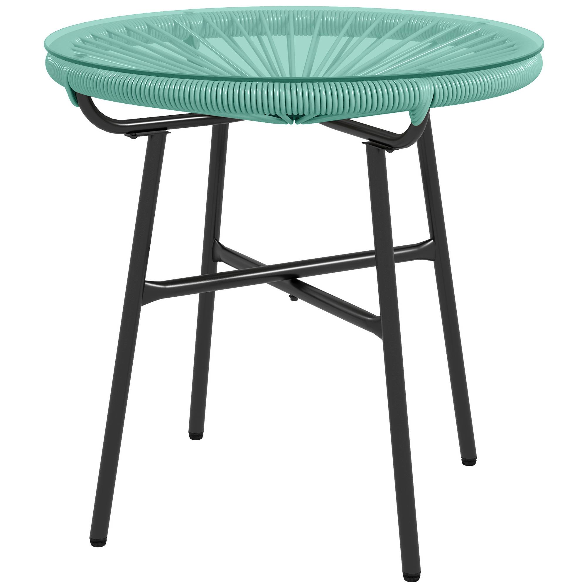 Sans Marque - Table basse ronde de jardin en résine aspect rotin métal et plateau verre trempé Ø 50 x 50H cm - Image 2