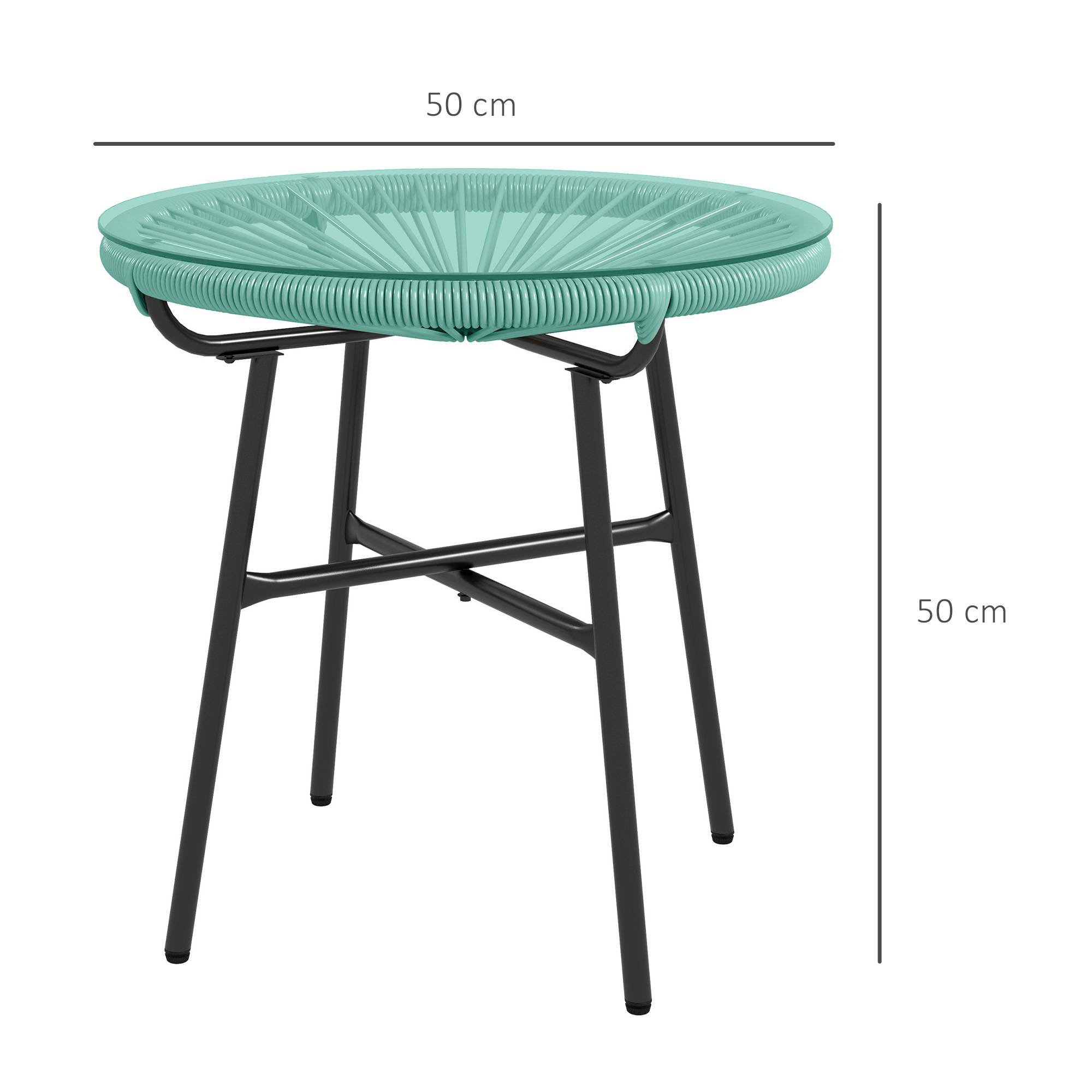 Sans Marque - Table basse ronde de jardin en résine aspect rotin métal et plateau verre trempé Ø 50 x 50H cm - Image 5