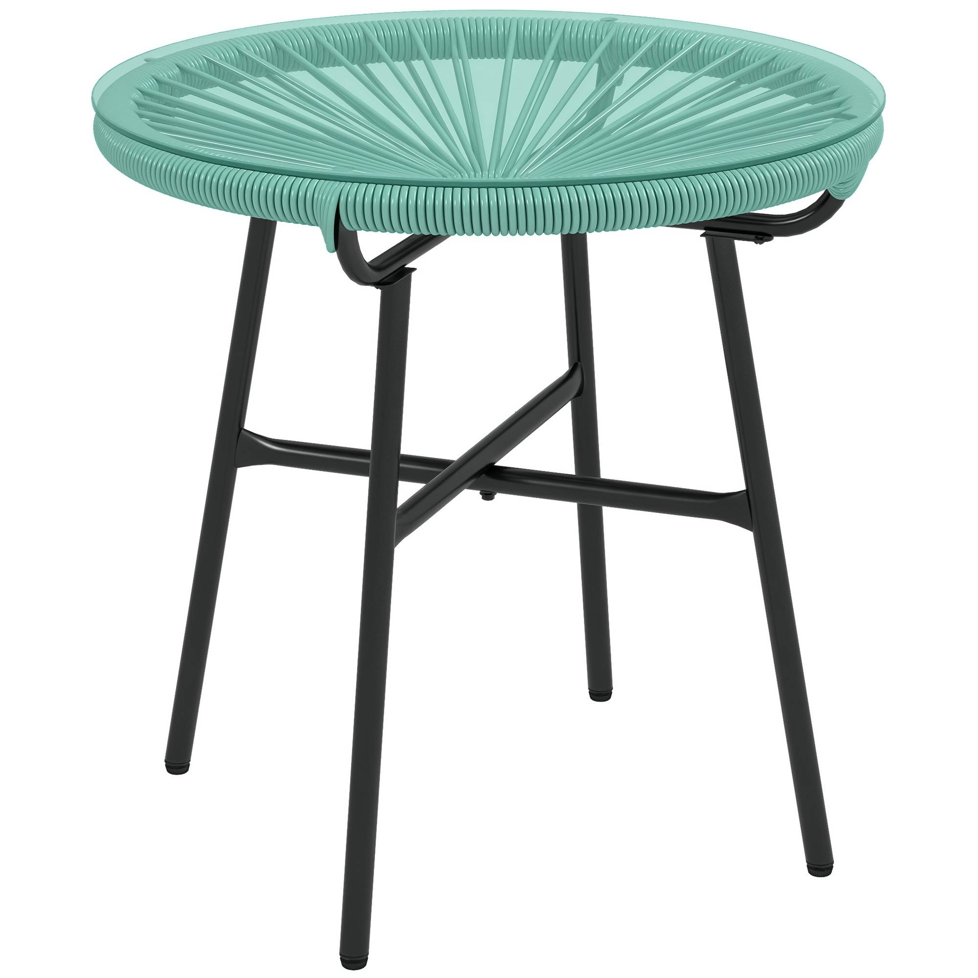 Sans Marque - Table basse ronde de jardin en résine aspect rotin métal et plateau verre trempé Ø 50 x 50H cm - Image 1