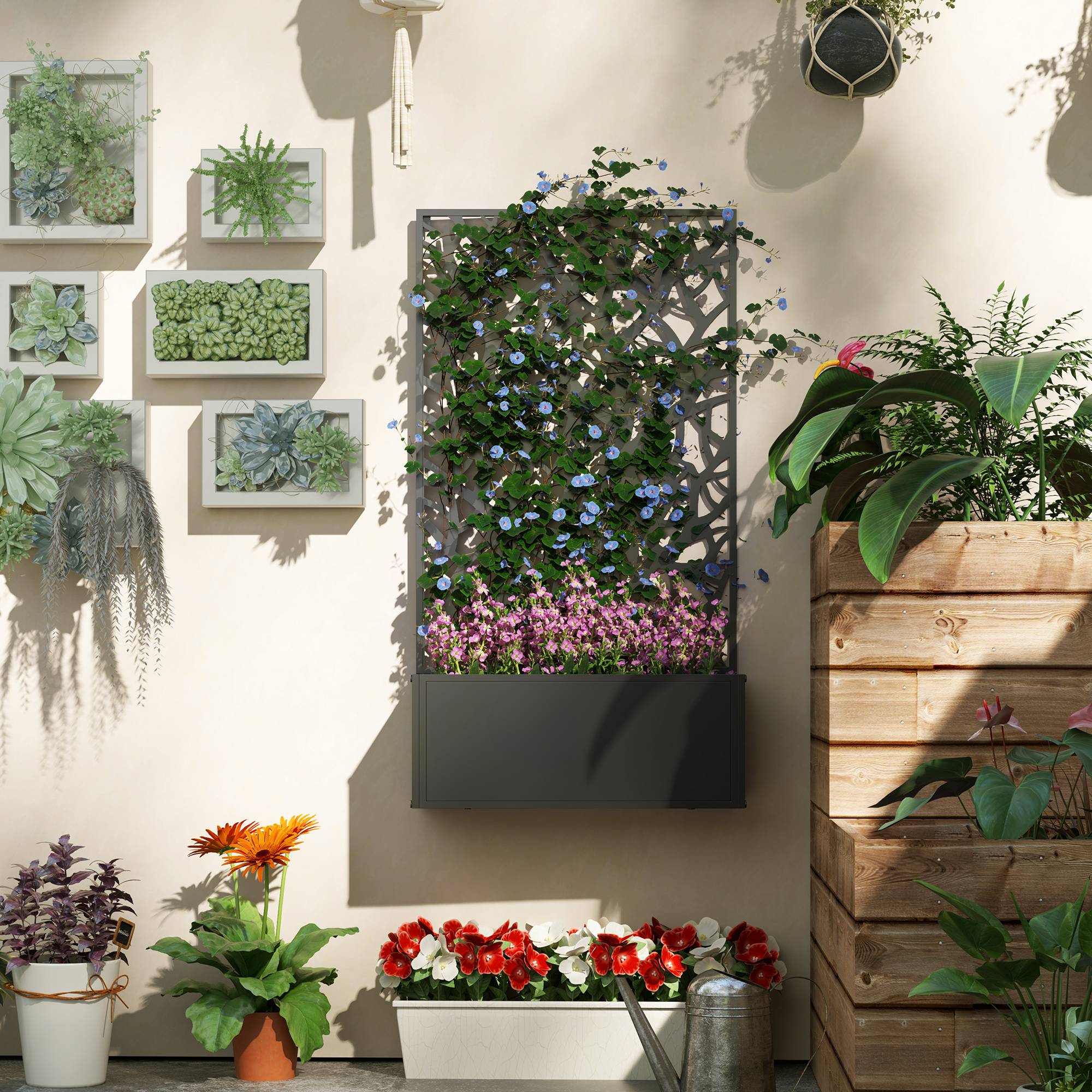 Outsunny - Jardinière avec treillis pour plantes grimpantes, légumes - en métal - intérieur et extérieur - 61 x 23 x 113 cm - noir - Outsunny - Image 2