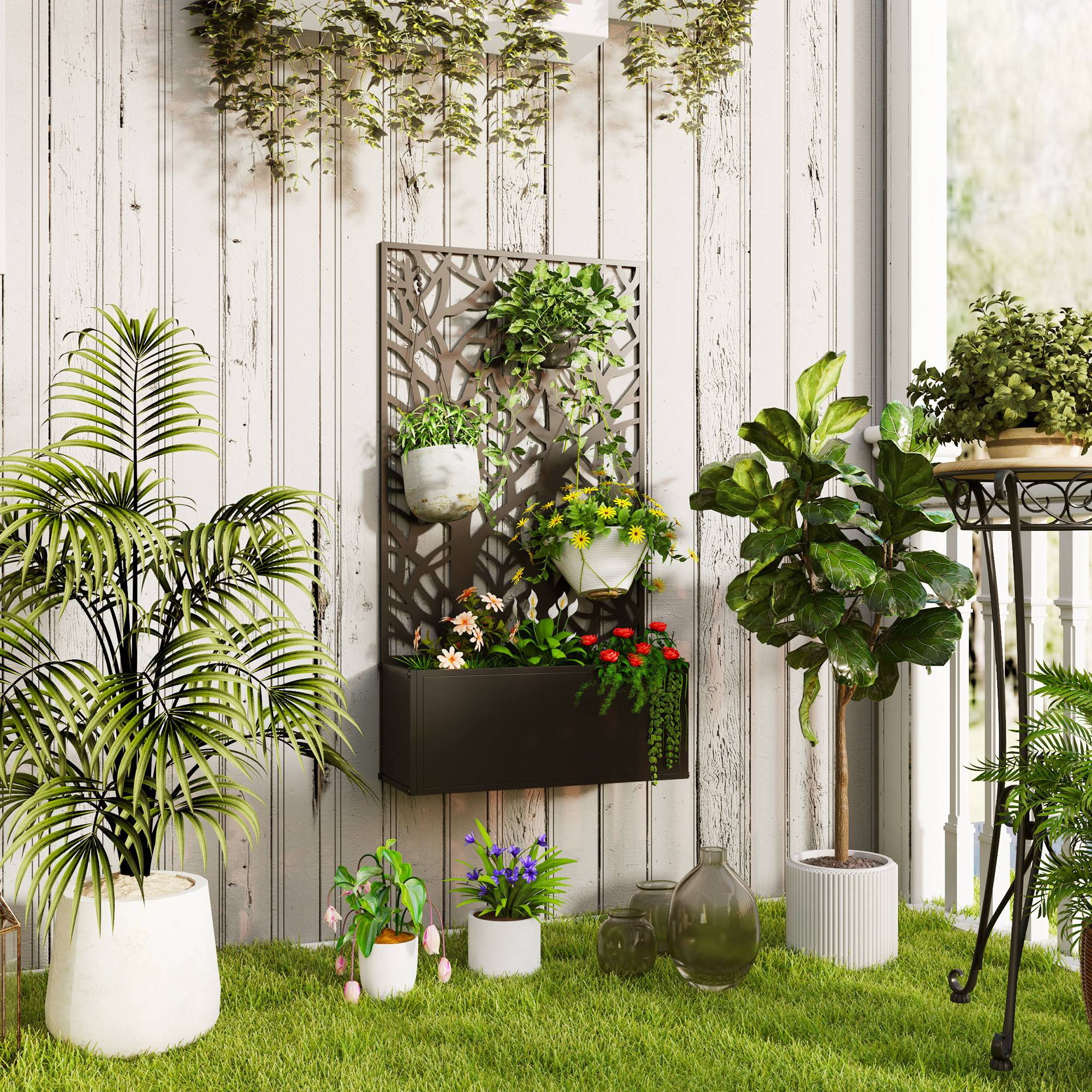Outsunny - Jardinière avec treillis pour plantes grimpantes, légumes - en métal - intérieur et extérieur - 61 x 23 x 113 cm - noir - Outsunny - Image 4