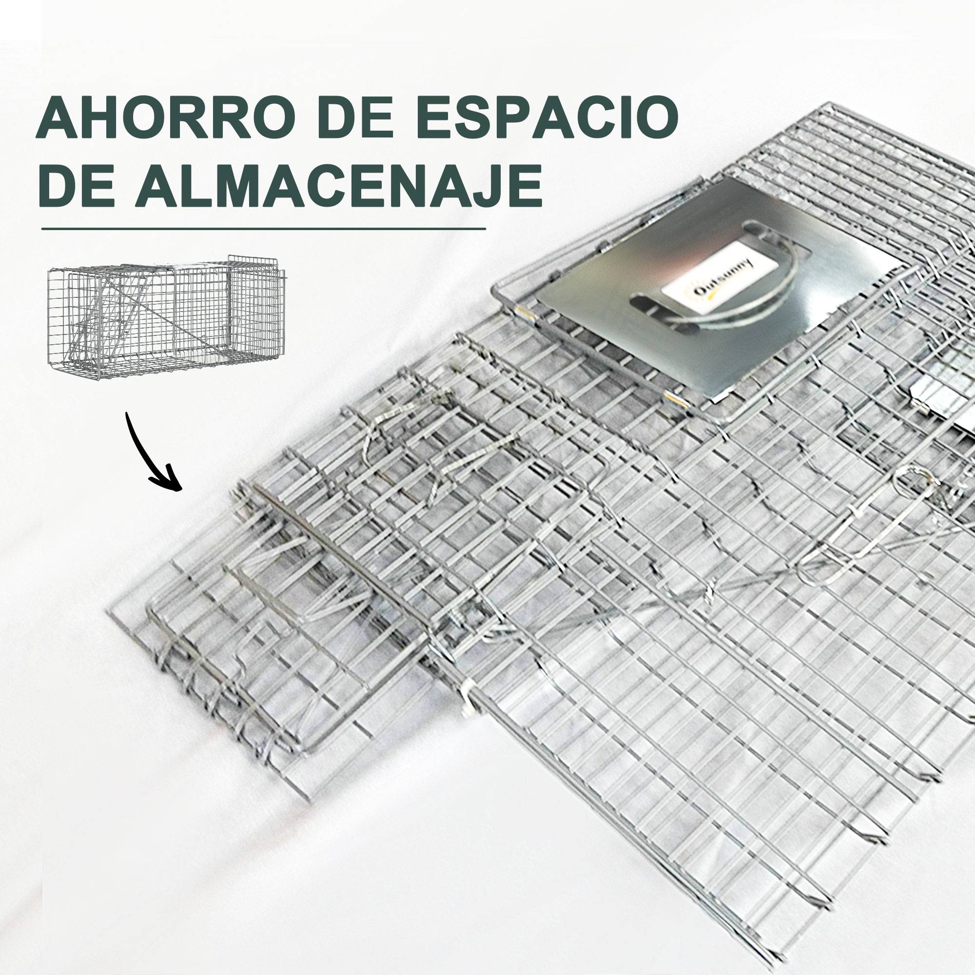 Cage de capture pliable pour animaux vivants, 66 x 24 x 30,5 cm, en fil de fer, avec porte et poignée, pour lapins, couleur argent. - Image 9