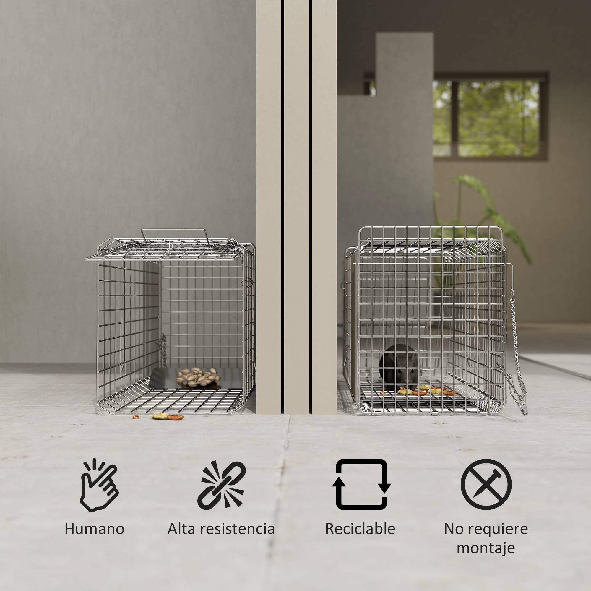 Cage de capture pliable pour animaux vivants, 66 x 24 x 30,5 cm, en fil de fer, avec porte et poignée, pour lapins, couleur argent. - Image 6
