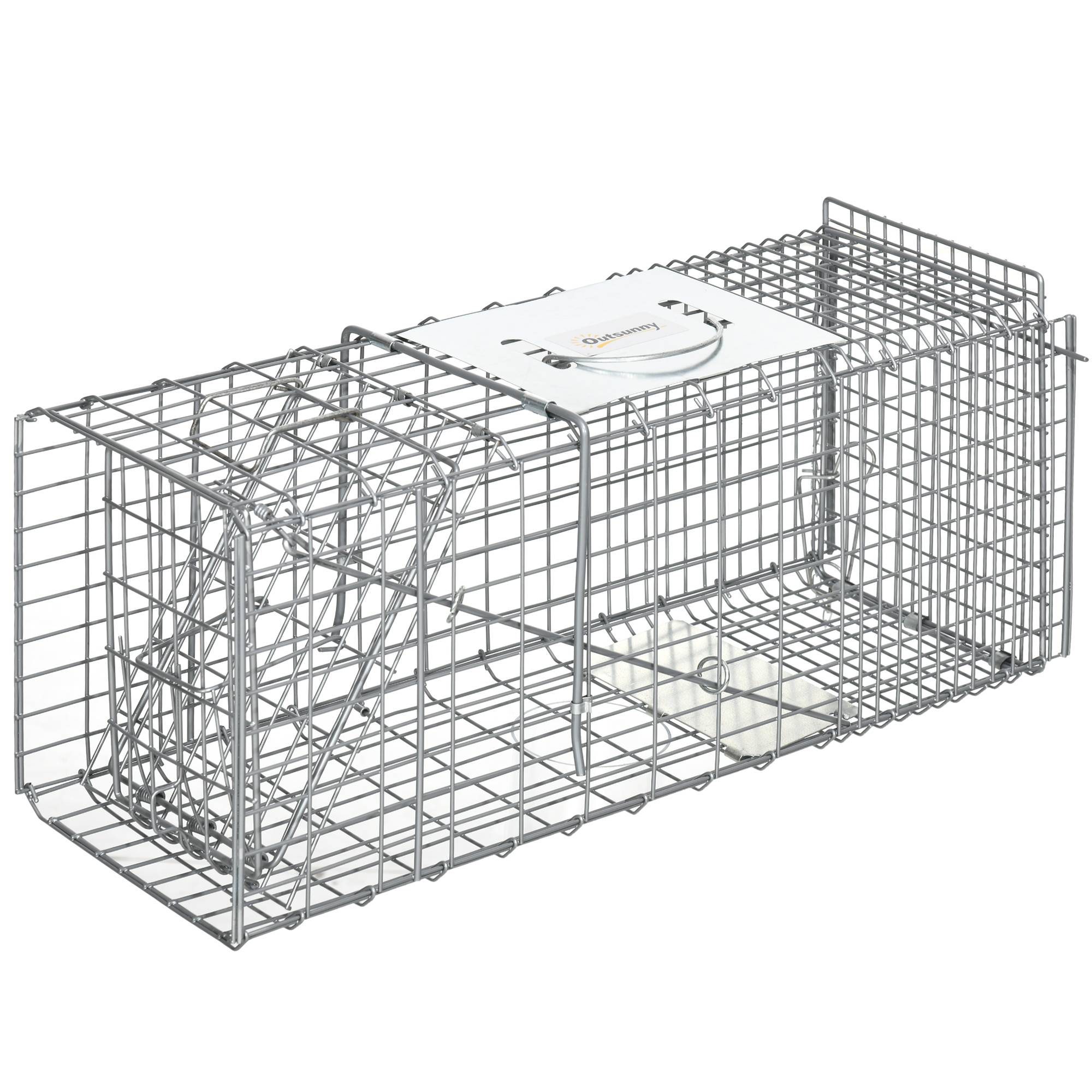 Cage de capture pliable pour animaux vivants, 66 x 24 x 30,5 cm, en fil de fer, avec porte et poignée, pour lapins, couleur argent. - Image 1