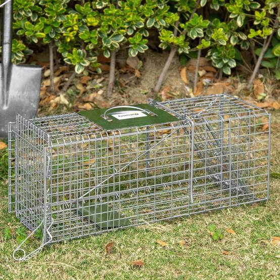 Cage de capture pliable pour animaux vivants, 66 x 24 x 30,5 cm, en fil de fer, avec porte et poignée, pour lapins, couleur argent. - Image 4