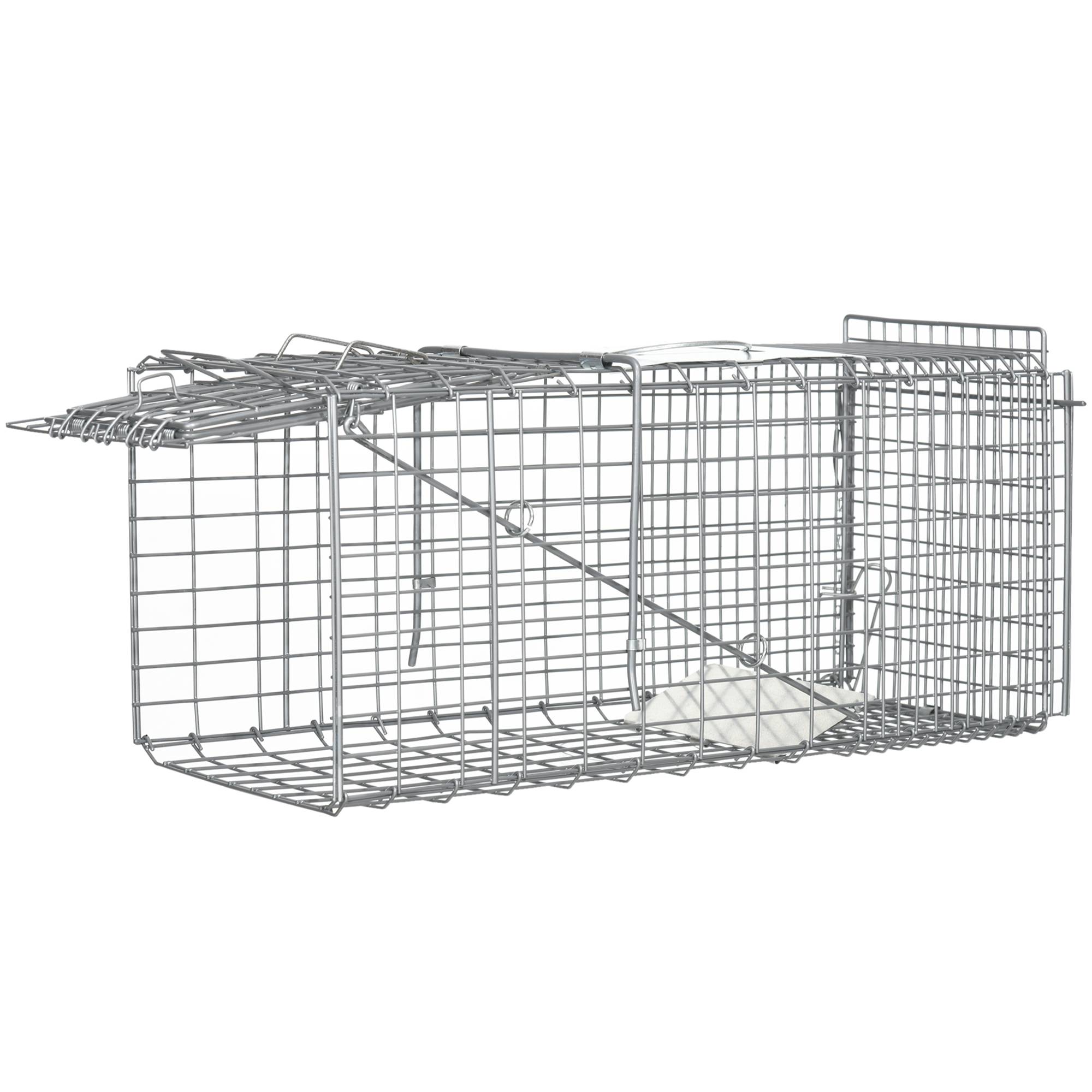 Cage de capture pliable pour animaux vivants, 66 x 24 x 30,5 cm, en fil de fer, avec porte et poignée, pour lapins, couleur argent. - Image 2