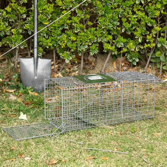 Cage de capture pliable pour animaux vivants, 66 x 24 x 30,5 cm, en fil de fer, avec porte et poignée, pour lapins, couleur argent. - Image 3