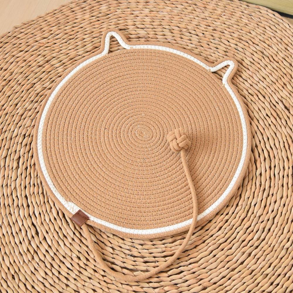 Tapis griffoir pour chat en coton naturel - 42 cm rond - Protection meubles - Multifonction -marron- Living123 - Image 1