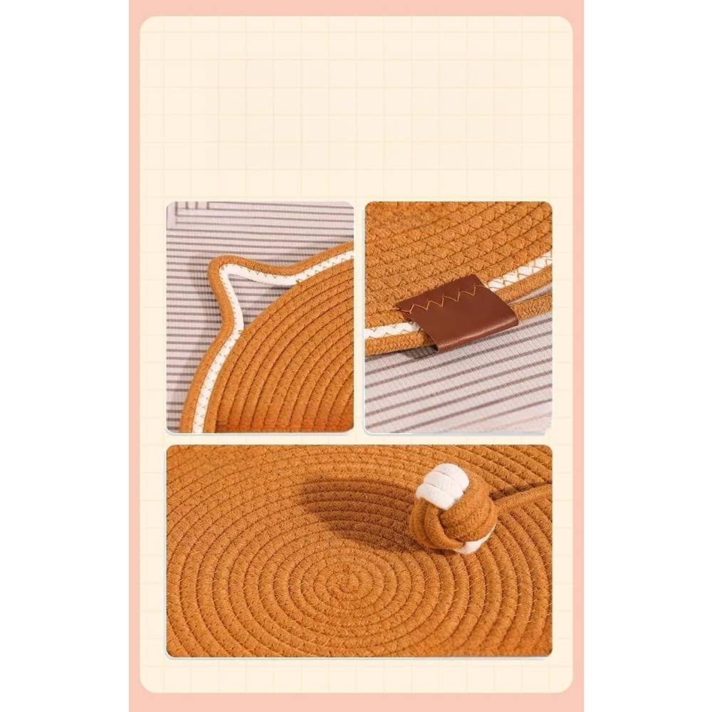 Tapis griffoir pour chat en coton naturel - 42 cm rond - Protection meubles - Multifonction -marron- Living123 - Image 3