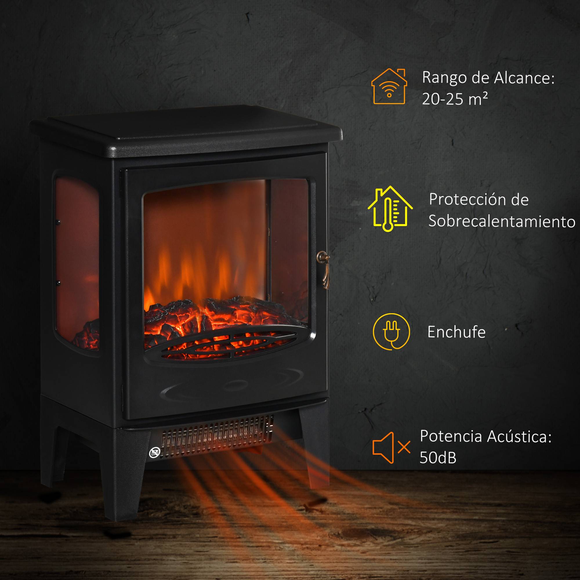 Cheminée électrique 900W/1800W effet flamme température réglable et protection anti-surchauffe noir - Image 9
