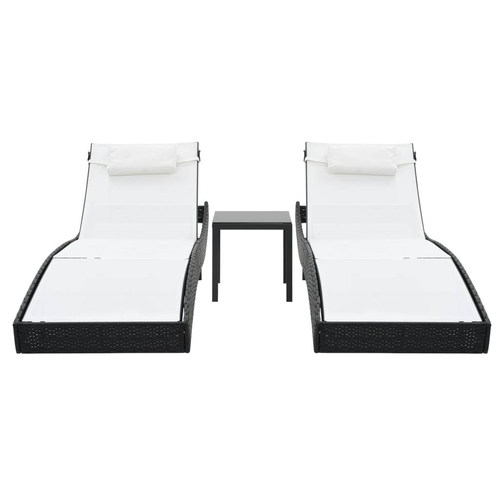 Helloshop26 - Lot de 2 transats chaise longue bain de soleil lit de jardin terrasse meuble d'extérieur et table résine tressée et textilène noir - Image 2