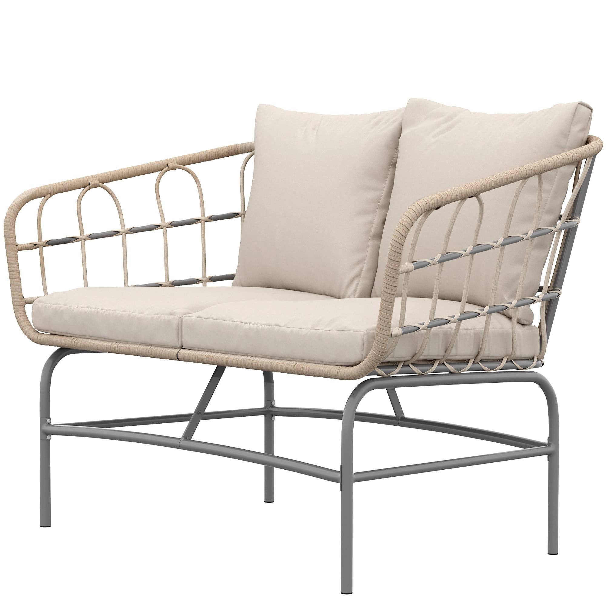 Canapé de Jardin 2 Places en Résine Tressée Coussins Épais Anti-glisse 120 x 67 x 79 cm Marron - Image 2