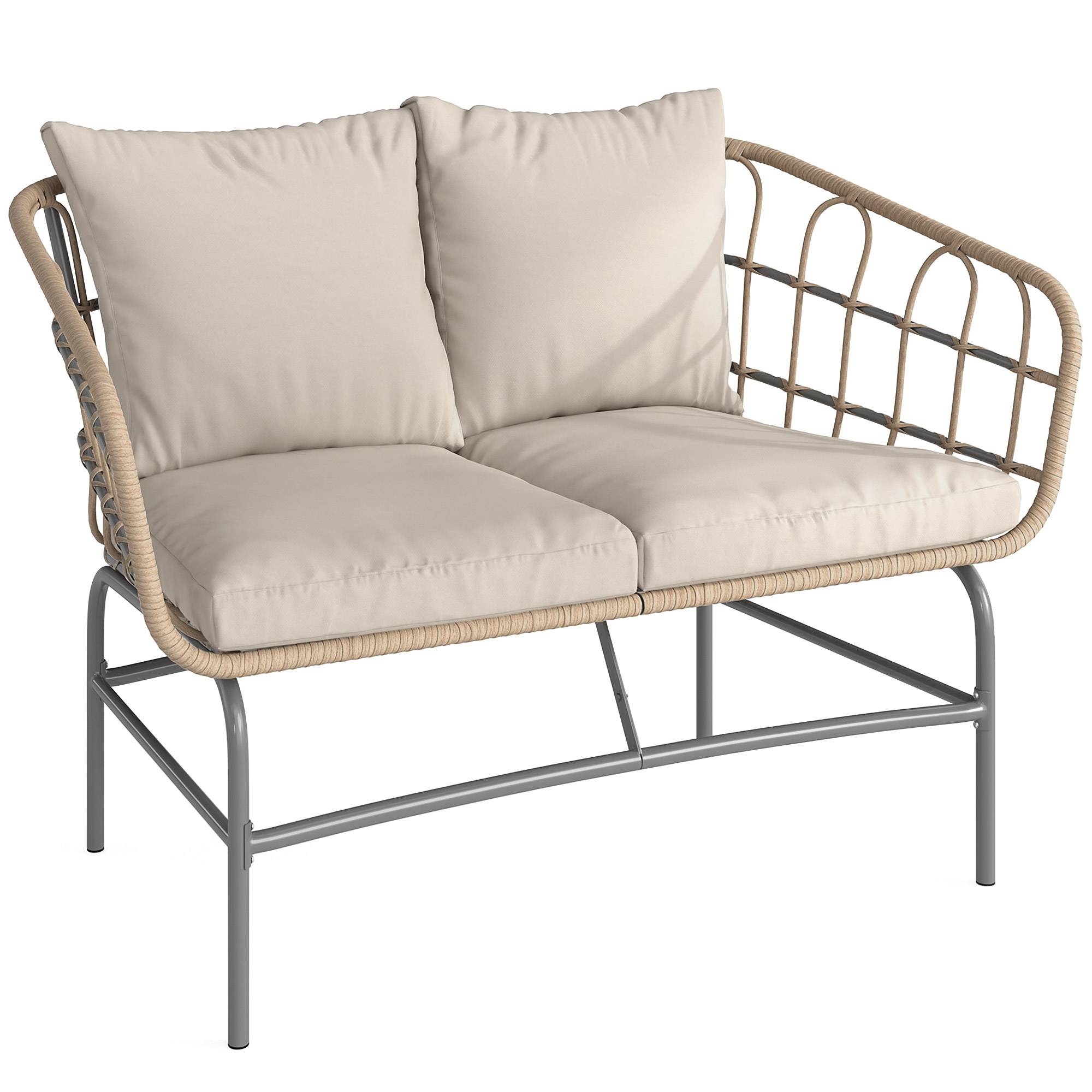 Canapé de Jardin 2 Places en Résine Tressée Coussins Épais Anti-glisse 120 x 67 x 79 cm Marron - Image 1
