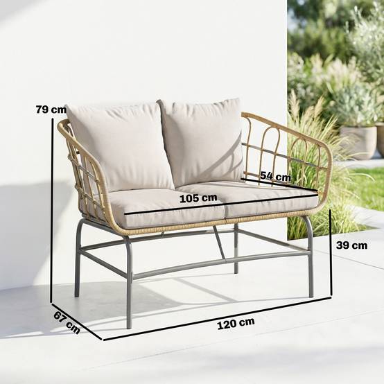 Canapé de Jardin 2 Places en Résine Tressée Coussins Épais Anti-glisse 120 x 67 x 79 cm Marron - Image 5