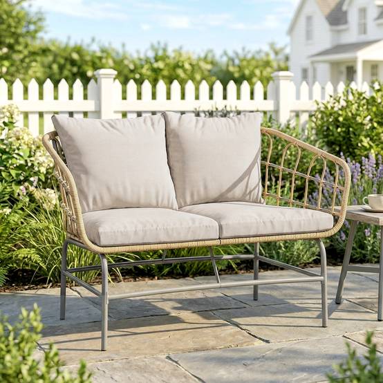 Canapé de Jardin 2 Places en Résine Tressée Coussins Épais Anti-glisse 120 x 67 x 79 cm Marron - Image 4